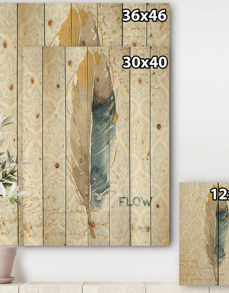 DesignQ Fields Of Gold Watercolor Flower IV - Traditional Print On Natural Pine Wood