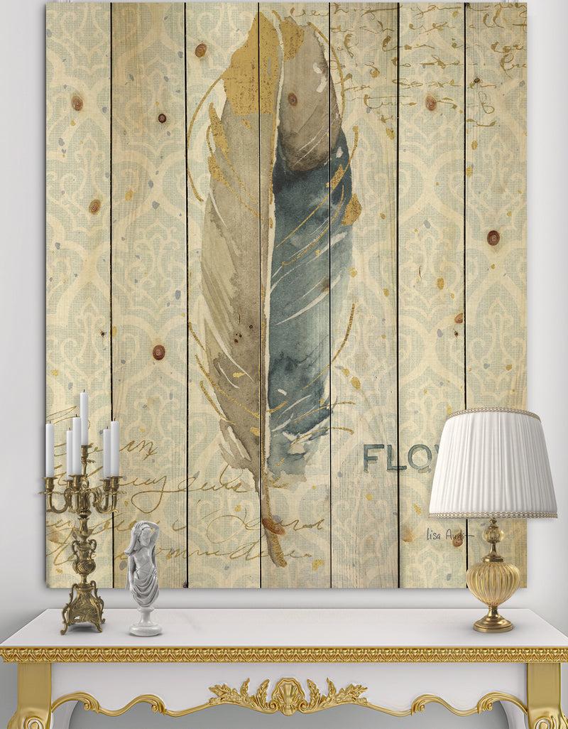 DesignQ Fields of Gold Watercolor Flower IV - Traditional Print on Natural Pine Wood