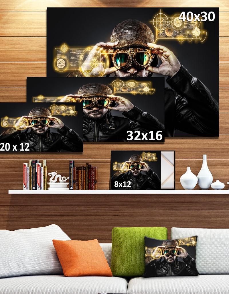 DesignQ Fighter Pilot With Hat And Glasses - Portrait Digital Art Canvas Print