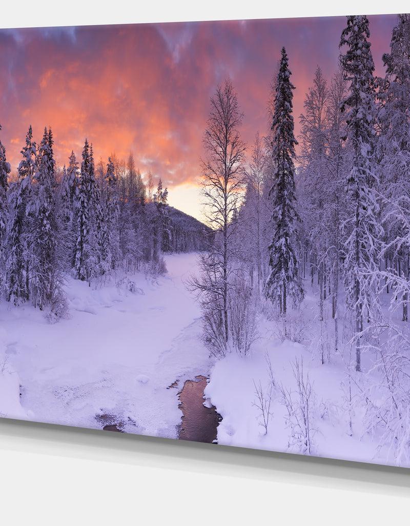 DesignQ Finnish Lapland Trees In Winter - Landscape Wall Art On Canvas