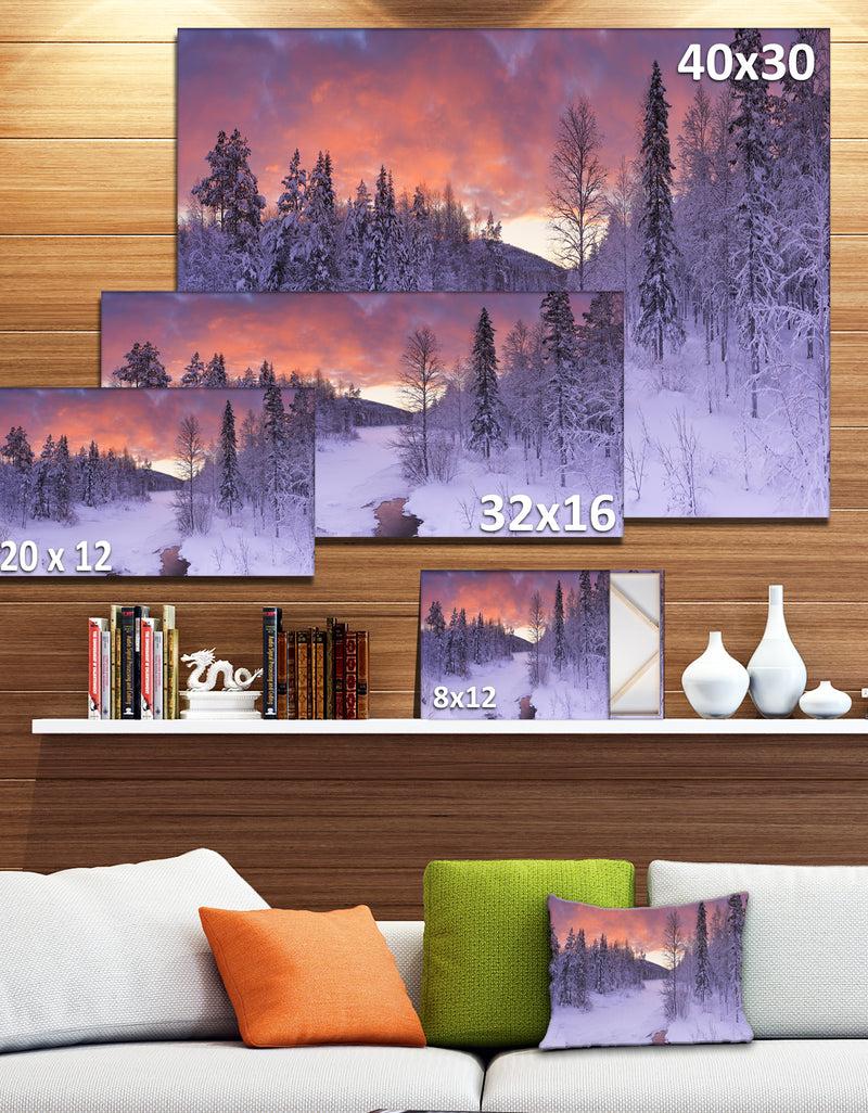 DesignQ Finnish Lapland Trees In Winter - Landscape Wall Art On Canvas