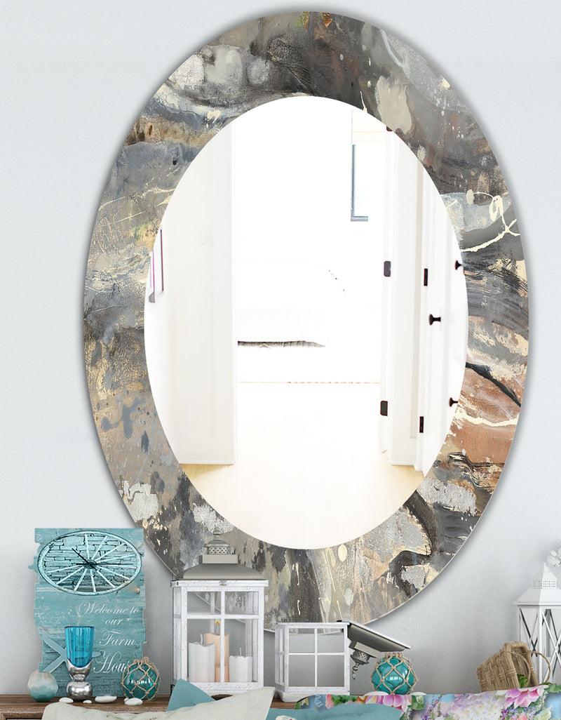 DesignQ Fire And Ice Minerals I - Farmhouse Mirror - Frameless Oval Or Round Wall Mirror