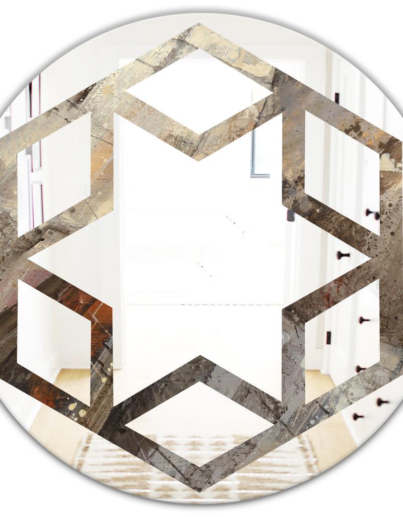 DesignQ Fire And Ice Minerals III - Modern Round Or Oval Wall Mirror - Hexagon Star