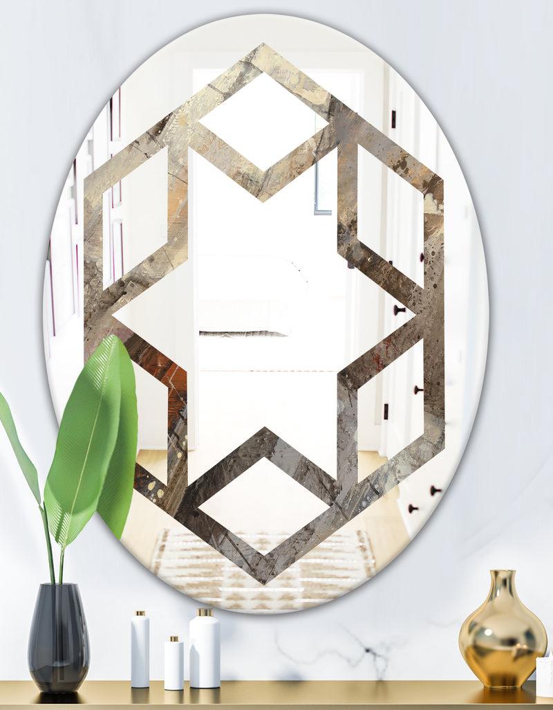 DesignQ Fire And Ice Minerals III - Modern Round Or Oval Wall Mirror - Hexagon Star