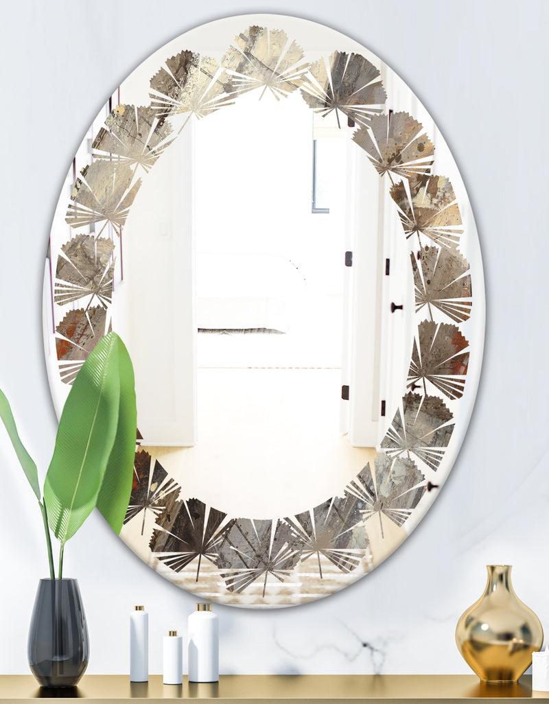 DesignQ Fire And Ice Minerals III - Modern Round Or Oval Wall Mirror - Leaves