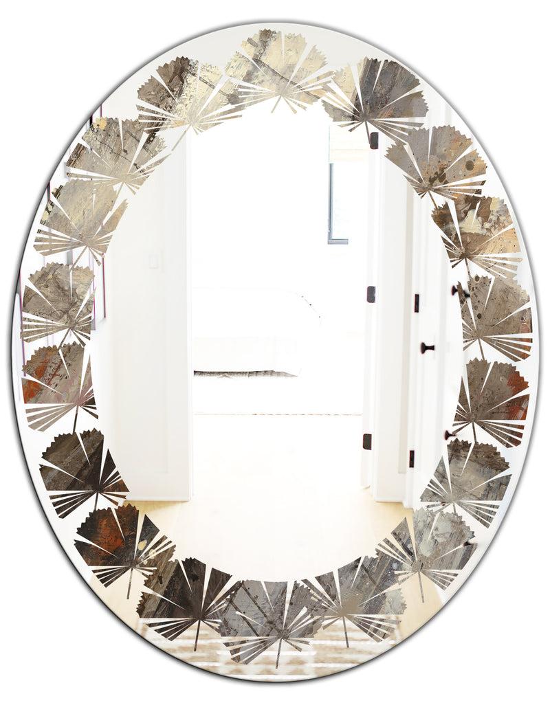 DesignQ Fire And Ice Minerals III - Modern Round Or Oval Wall Mirror - Leaves