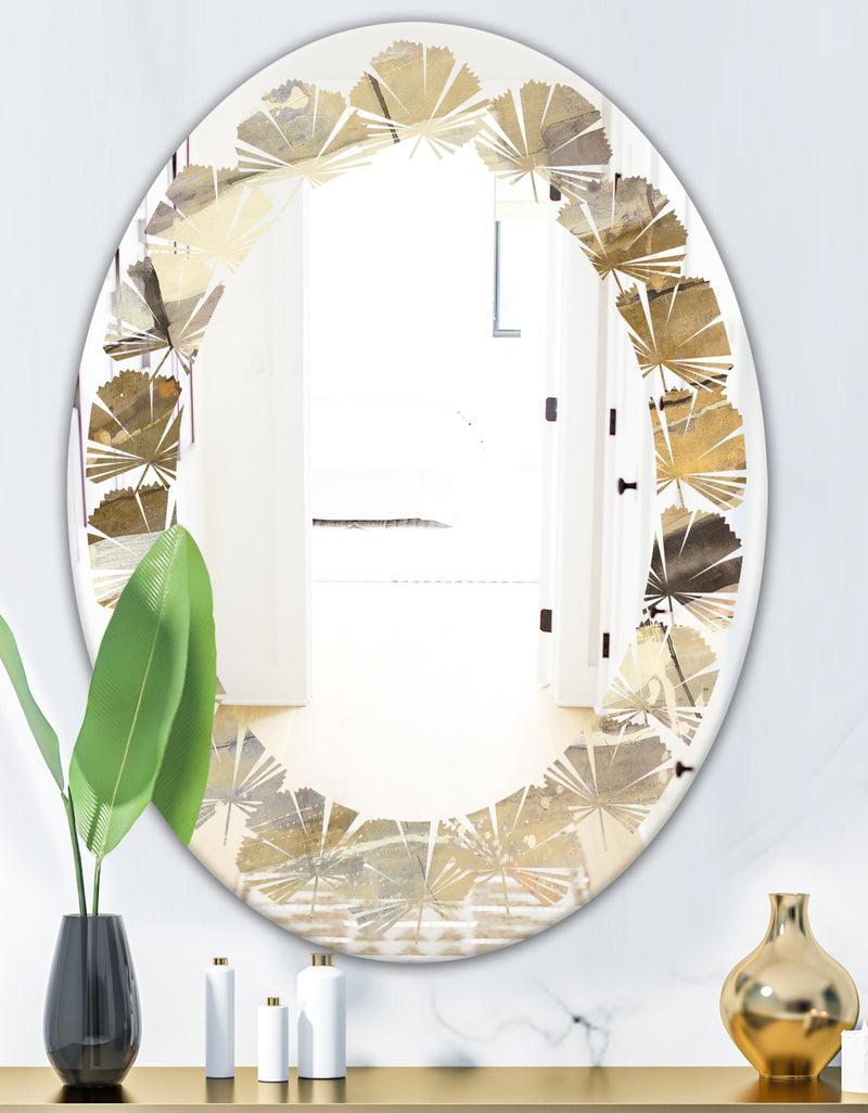 DesignQ Fire And Ice Minerals V - Modern Round Or Oval Wall Mirror - Leaves