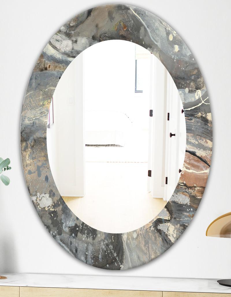DesignQ Fire And Ice Minerals VI - Modern Mirror - Frameless Oval Or Round Wall Mirror