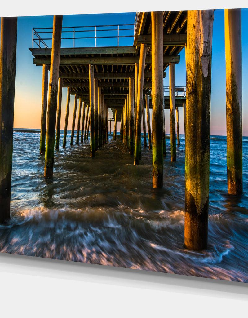DesignQ Fishing Pier And Waves At Atlantic Sea - Sea Pier And Bridge Wall Art Canvas