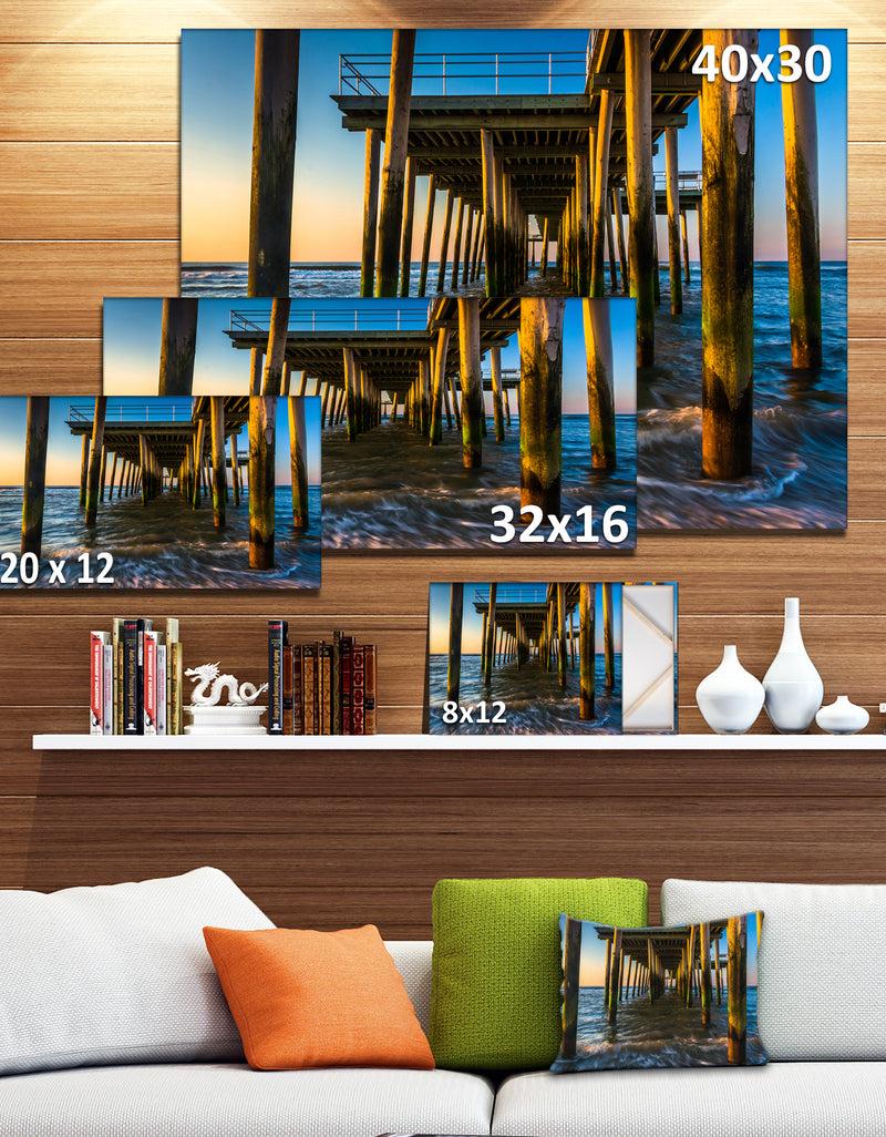 DesignQ Fishing Pier And Waves At Atlantic Sea - Sea Pier And Bridge Wall Art Canvas
