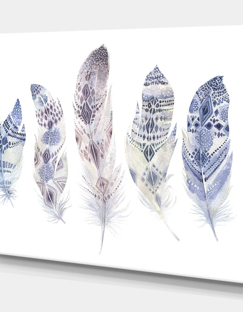 DesignQ Five Feathers - Animals Painting Print On Wrapped Canvas