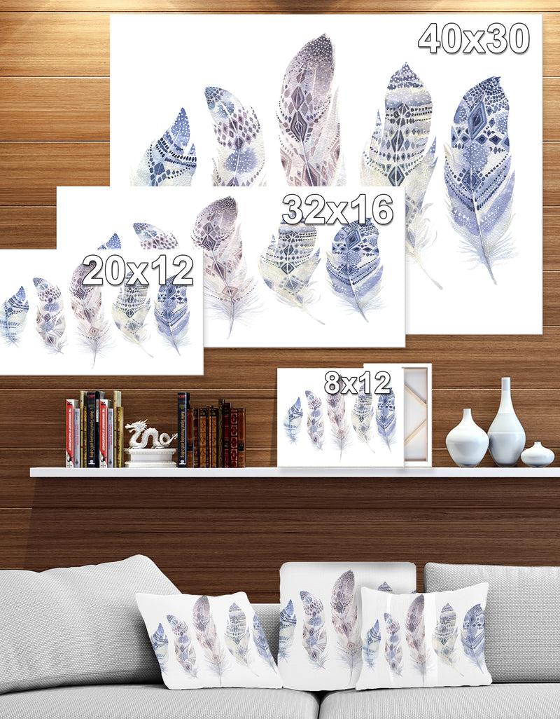 DesignQ Five Feathers - Animals Painting Print On Wrapped Canvas