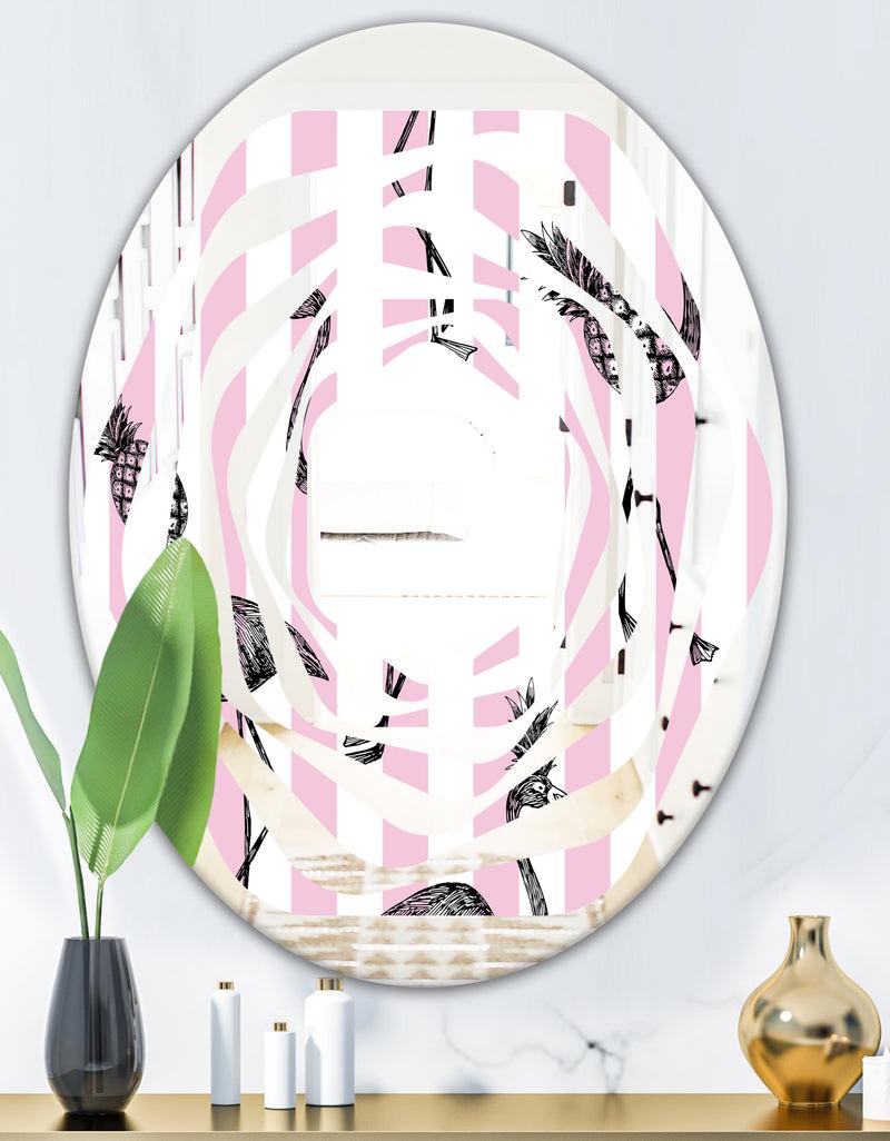 DesignQ Flamingo On Pink - Modern Round Or Oval Wall Mirror - Whirl