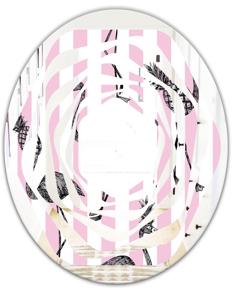 DesignQ Flamingo On Pink - Modern Round Or Oval Wall Mirror - Whirl