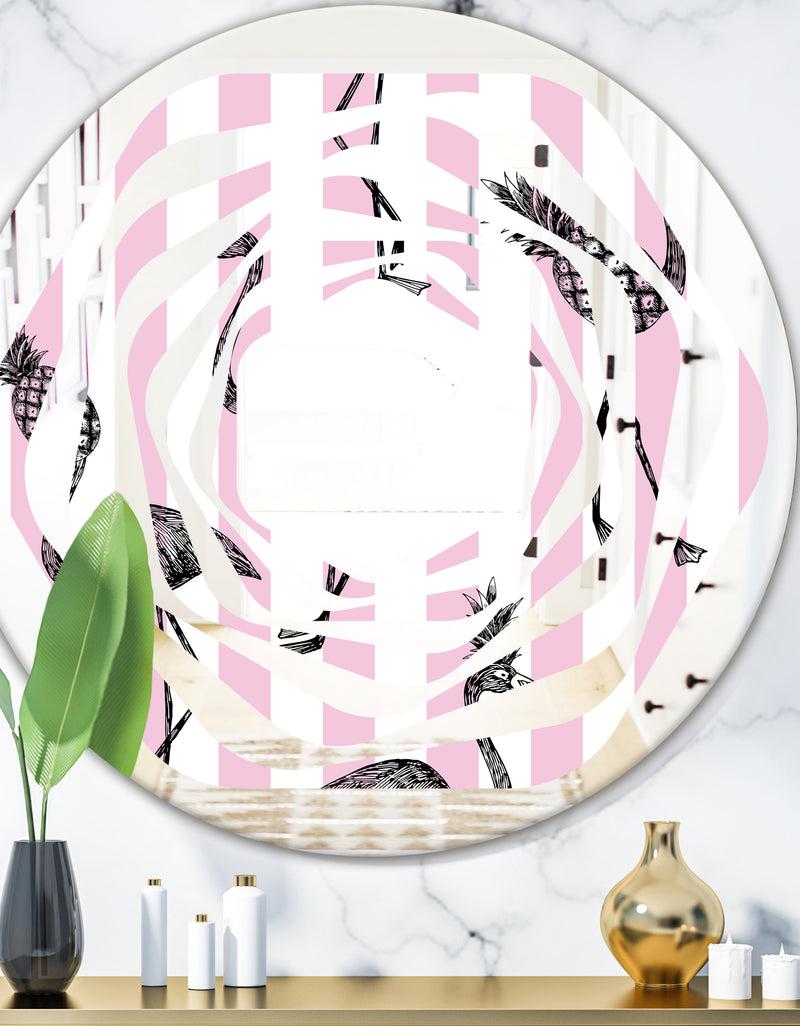 DesignQ Flamingo on Pink - Modern Round or Oval Wall Mirror - Whirl