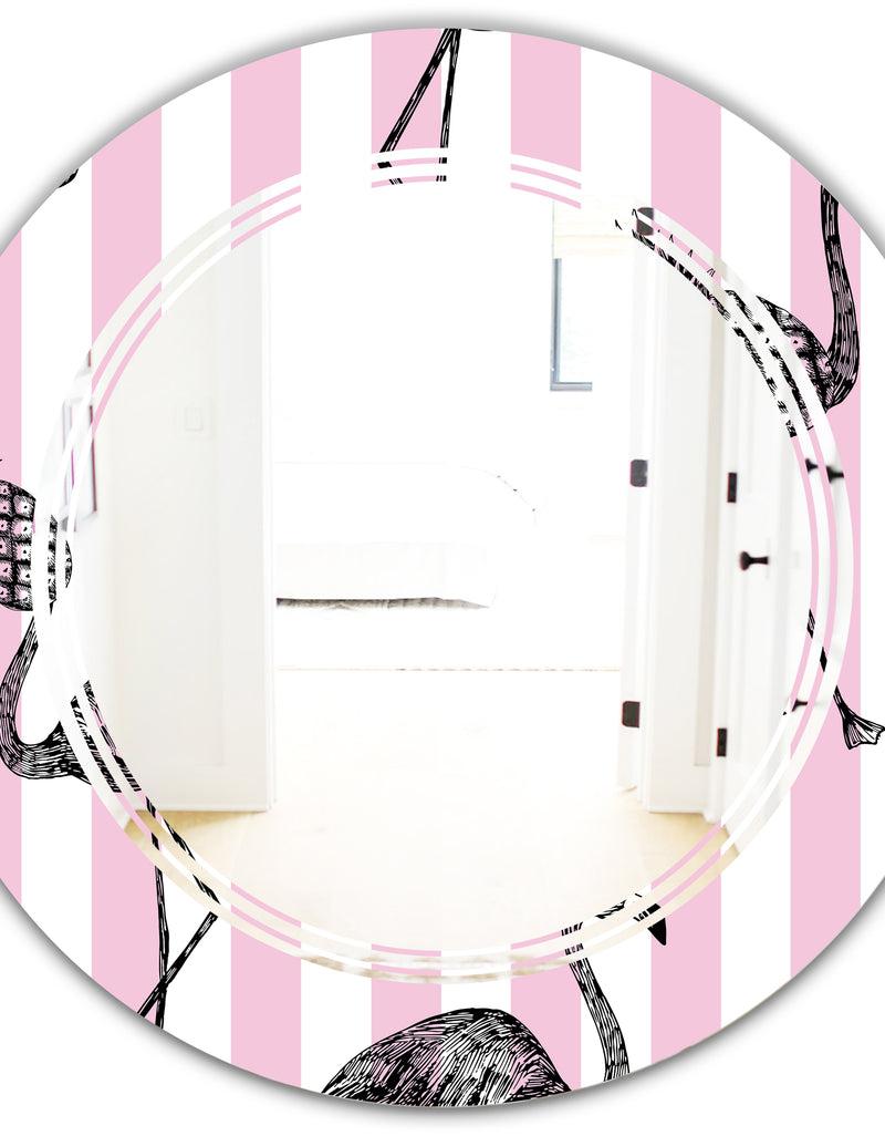 DesignQ Flamingo On Pink - Modern Round Or Oval Wall Mirror - Triple C