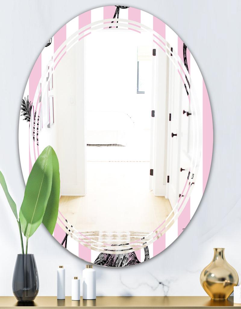 DesignQ Flamingo On Pink - Modern Round Or Oval Wall Mirror - Triple C