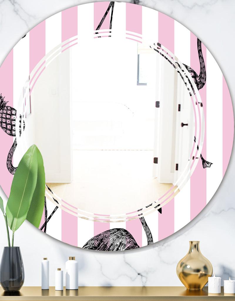 DesignQ Flamingo on Pink - Modern Round or Oval Wall Mirror - Triple C