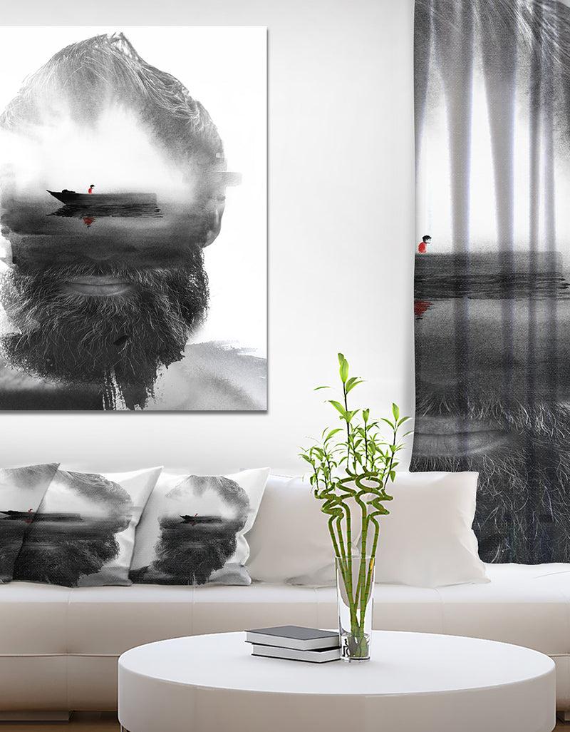 DesignQ Floating Boat in Man Portrait - Glamour Painting Print on Wrapped Canvas