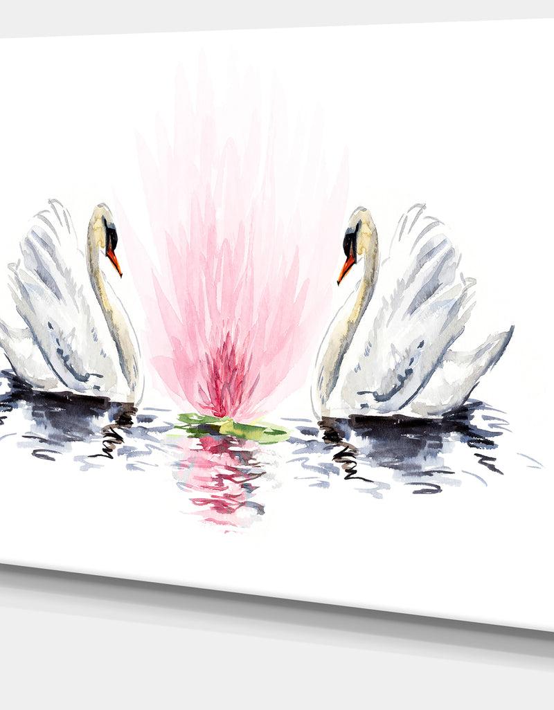 DesignQ Floating Swans On White Background - Animal Canvas Art Print