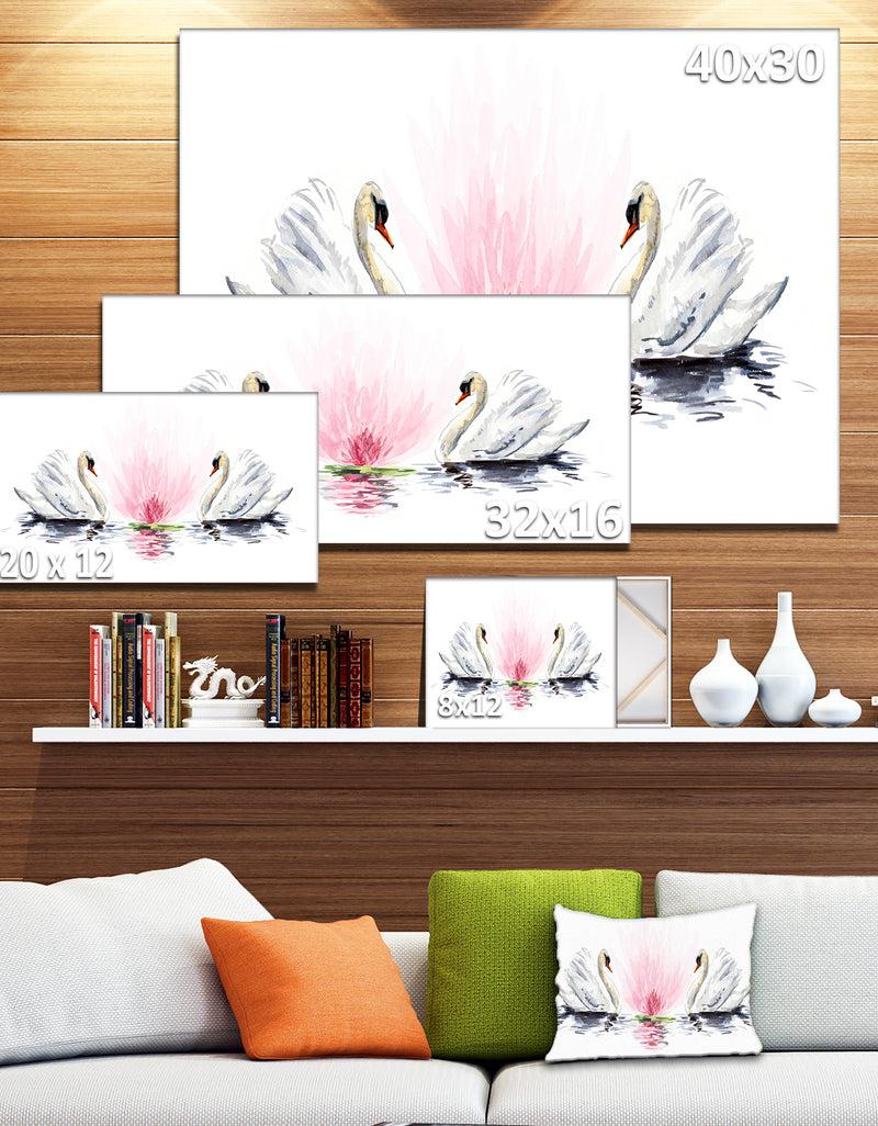 DesignQ Floating Swans On White Background - Animal Canvas Art Print