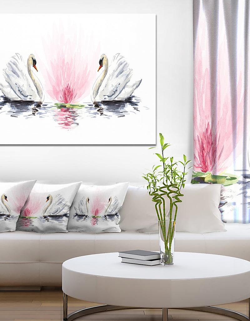 DesignQ Floating Swans on White Background - Animal Canvas Art Print