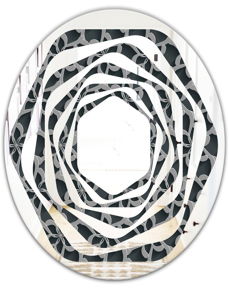 DesignQ Floral 3d Pattern Background. - Modern Round Or Oval Wall Mirror - Whirl