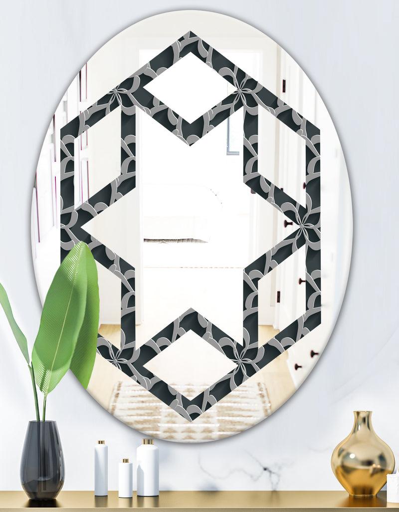 DesignQ Floral 3d Pattern Background. - Modern Round Or Oval Wall Mirror - Hexagon Star