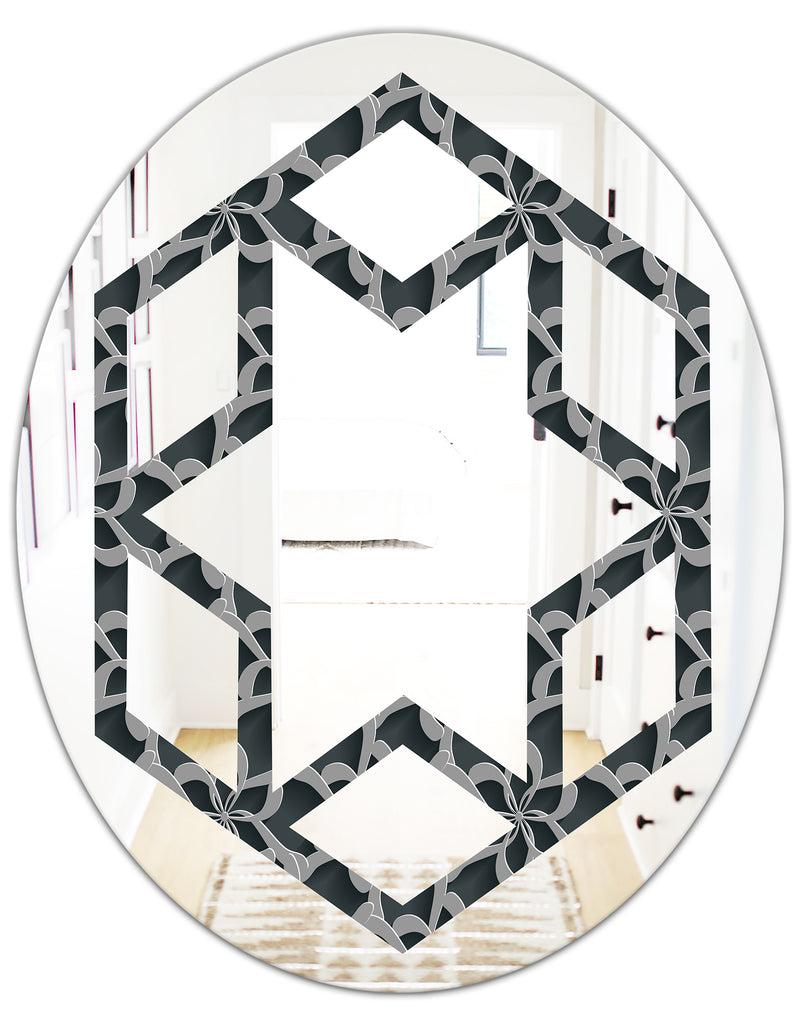 DesignQ Floral 3d Pattern Background. - Modern Round Or Oval Wall Mirror - Hexagon Star