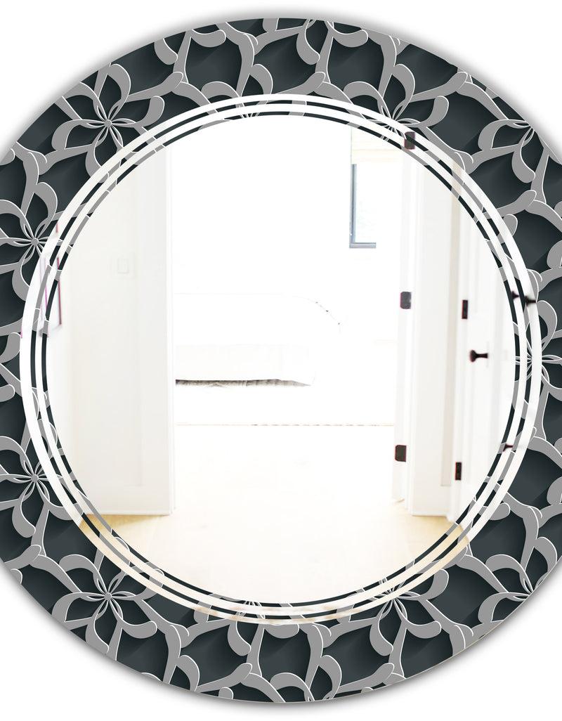 DesignQ Floral 3d Pattern Background. - Modern Round Or Oval Wall Mirror - Triple C