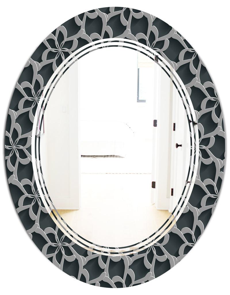 DesignQ Floral 3d Pattern Background. - Modern Round Or Oval Wall Mirror - Triple C