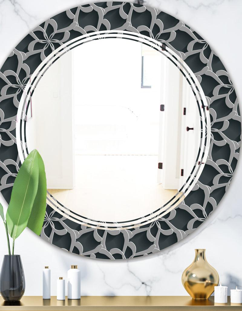 DesignQ Floral 3d Pattern Background. - Modern Round or Oval Wall Mirror - Triple C