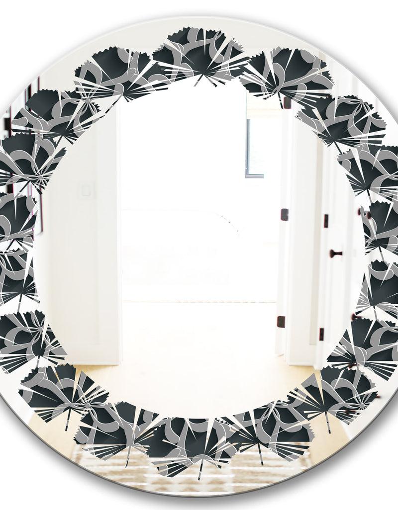 DesignQ Floral 3d Pattern Background. - Modern Round Or Oval Wall Mirror - Leaves