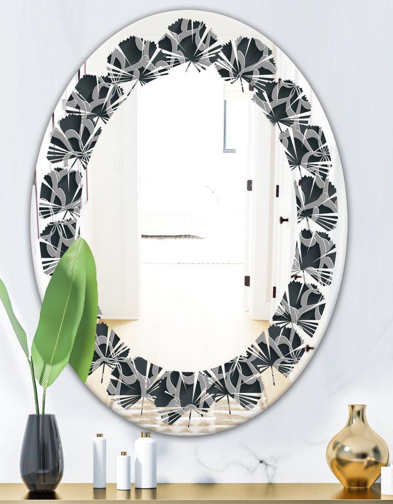 DesignQ Floral 3d Pattern Background. - Modern Round Or Oval Wall Mirror - Leaves