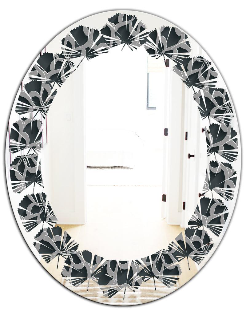 DesignQ Floral 3d Pattern Background. - Modern Round Or Oval Wall Mirror - Leaves