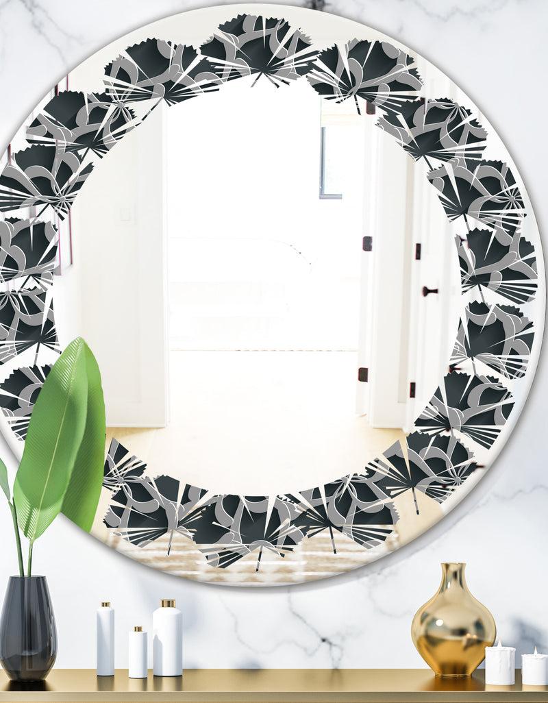 DesignQ Floral 3d Pattern Background. - Modern Round or Oval Wall Mirror - Leaves