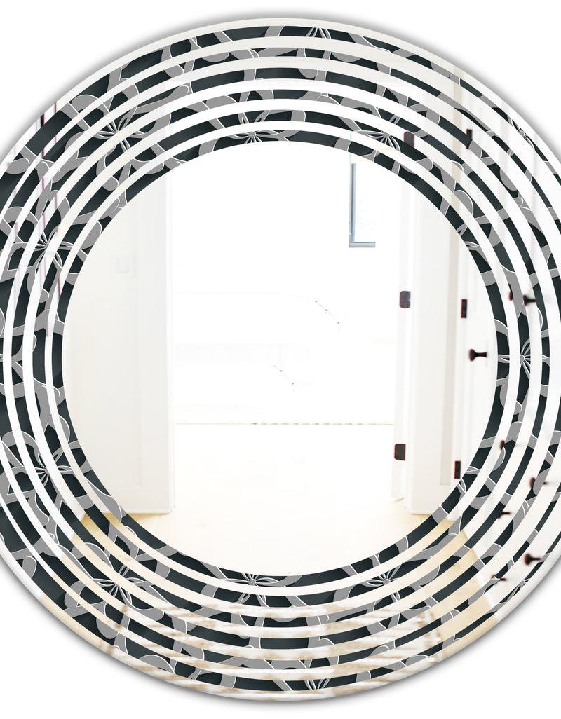 DesignQ Floral 3d Pattern Background. - Modern Round Or Oval Wall Mirror - Wave