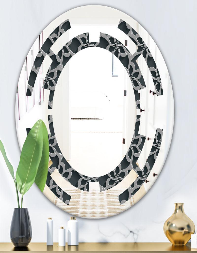 DesignQ Floral 3d Pattern Background. - Modern Round Or Oval Wall Mirror - Space