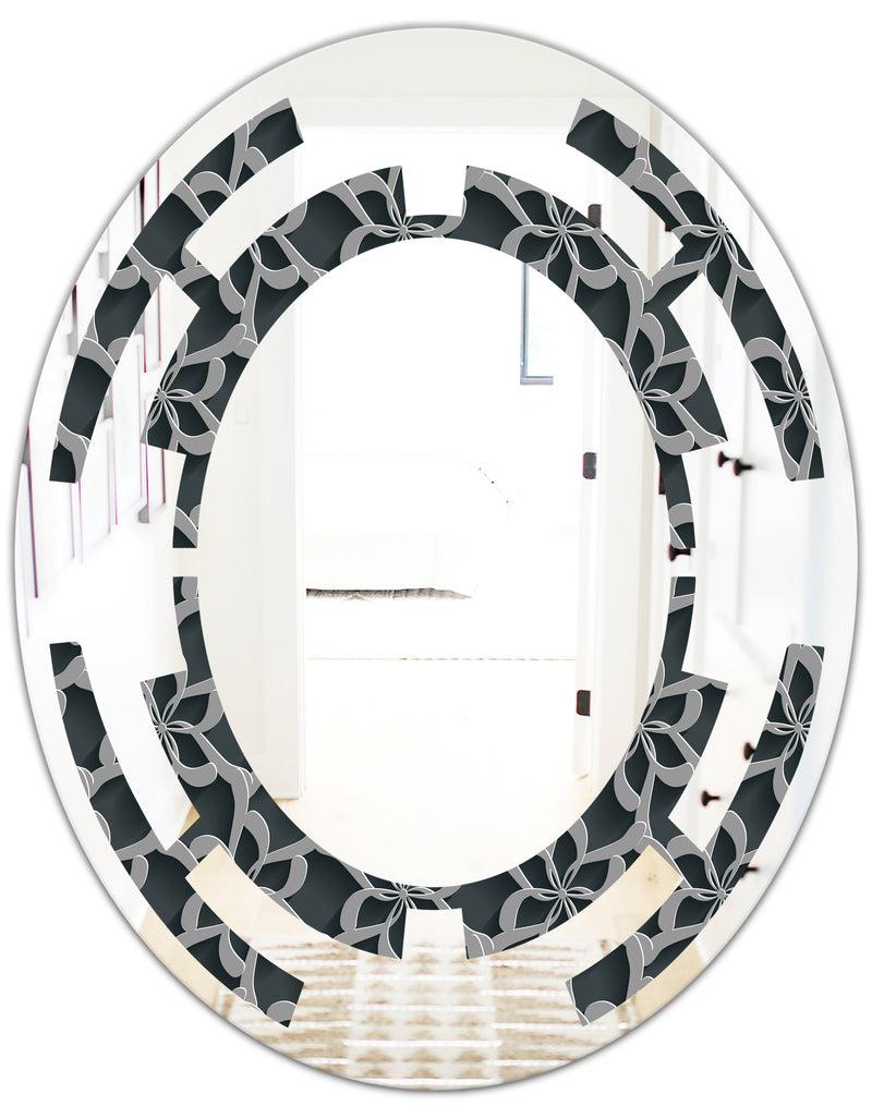 DesignQ Floral 3d Pattern Background. - Modern Round Or Oval Wall Mirror - Space