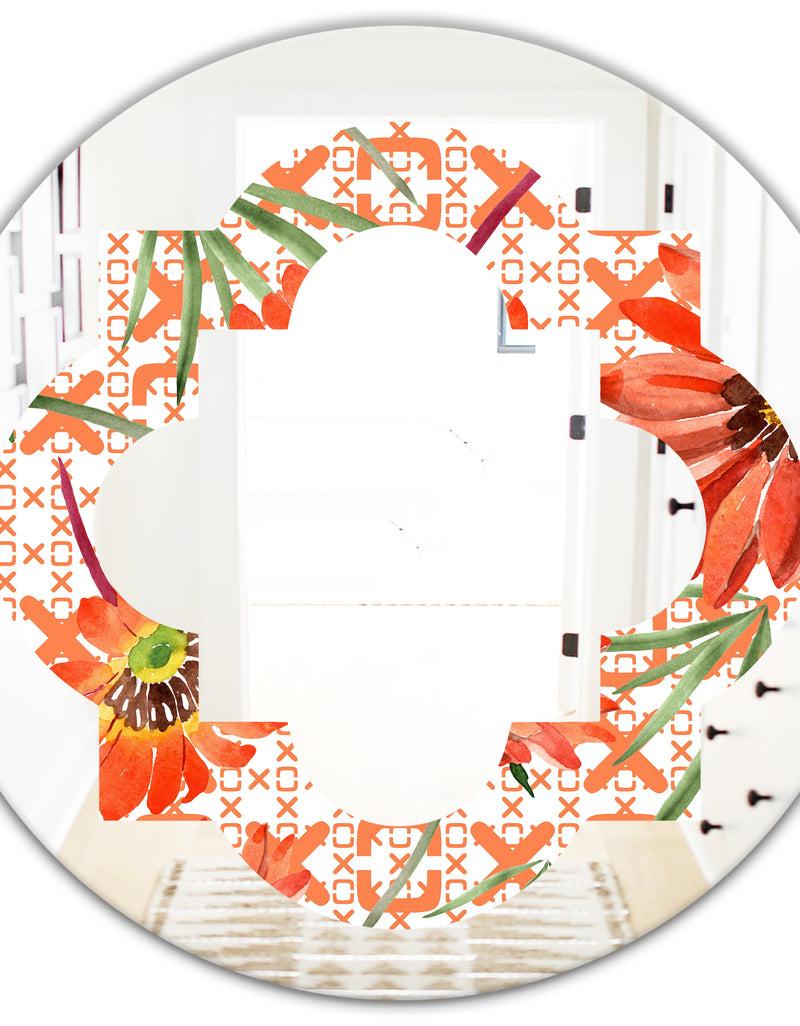 DesignQ Floral Botanical Retro I - Modern Round Or Oval Wall Mirror - Quatrefoil