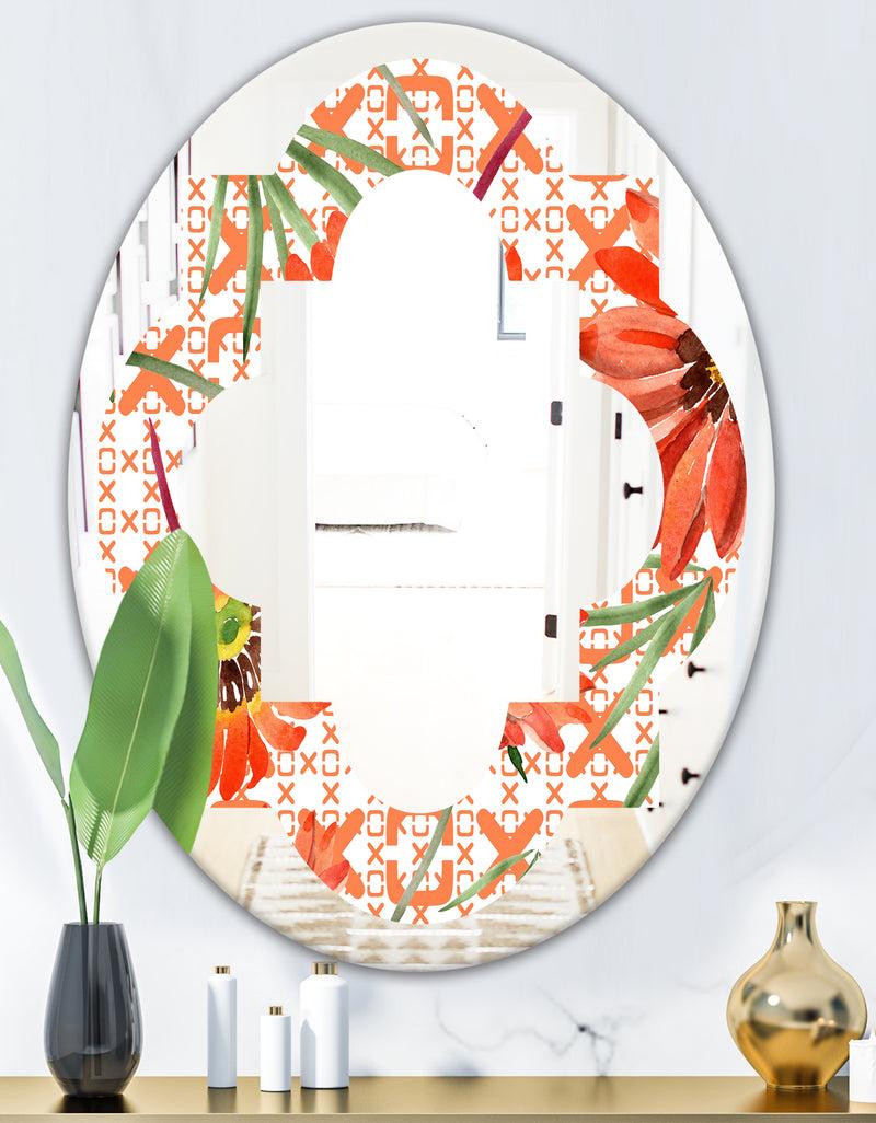 DesignQ Floral Botanical Retro I - Modern Round Or Oval Wall Mirror - Quatrefoil