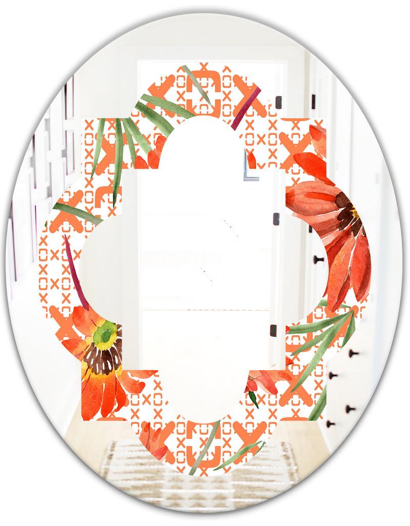 DesignQ Floral Botanical Retro I - Modern Round Or Oval Wall Mirror - Quatrefoil