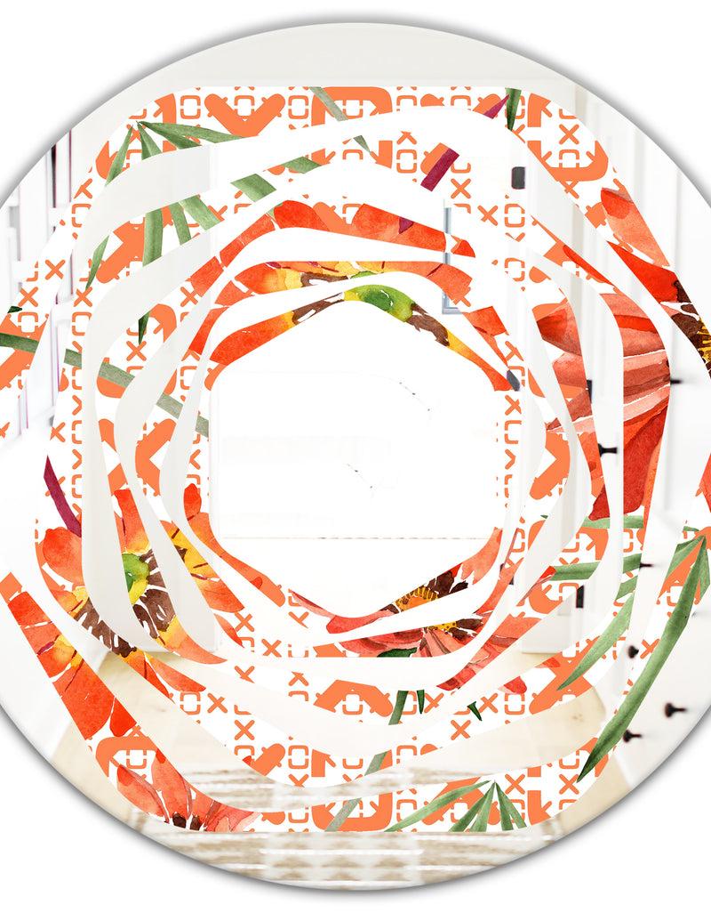 DesignQ Floral Botanical Retro I - Modern Round Or Oval Wall Mirror - Whirl
