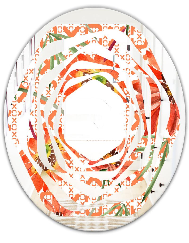 DesignQ Floral Botanical Retro I - Modern Round Or Oval Wall Mirror - Whirl