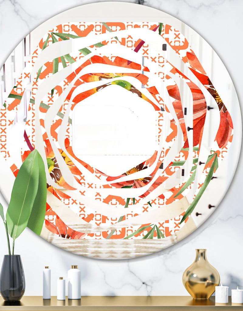 DesignQ Floral Botanical Retro I - Modern Round or Oval Wall Mirror - Whirl
