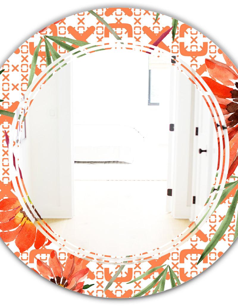 DesignQ Floral Botanical Retro I - Modern Round Or Oval Wall Mirror - Triple C