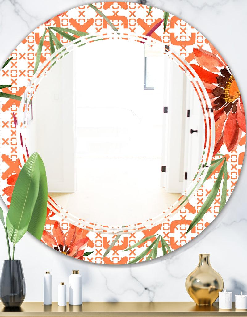 DesignQ Floral Botanical Retro I - Modern Round or Oval Wall Mirror - Triple C