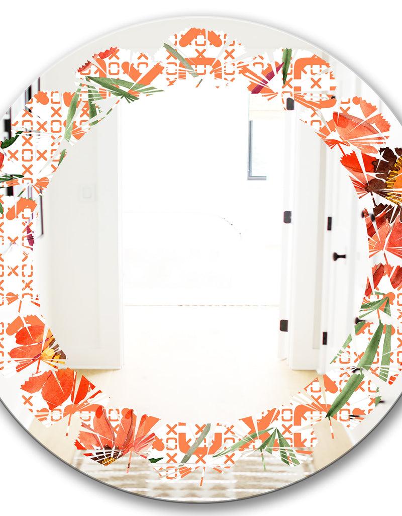 DesignQ Floral Botanical Retro I - Modern Round Or Oval Wall Mirror - Leaves