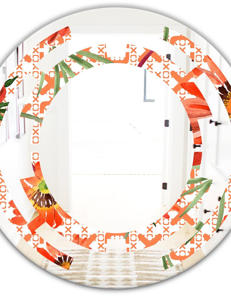 DesignQ Floral Botanical Retro I - Modern Round Or Oval Wall Mirror - Space