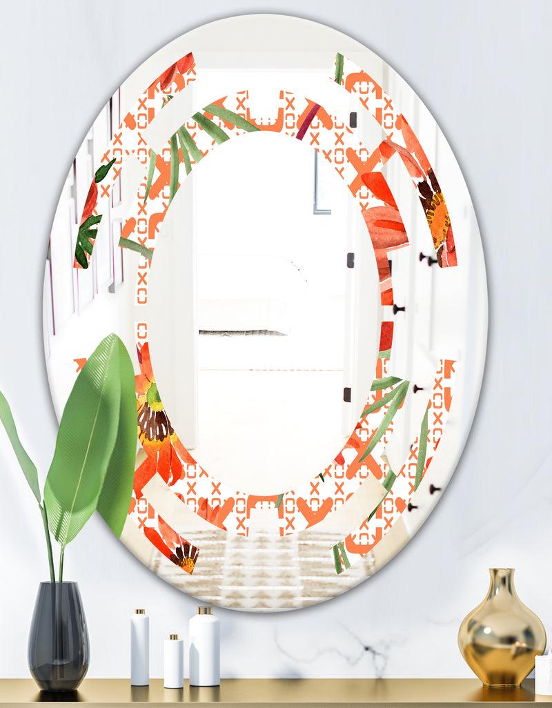 DesignQ Floral Botanical Retro I - Modern Round Or Oval Wall Mirror - Space